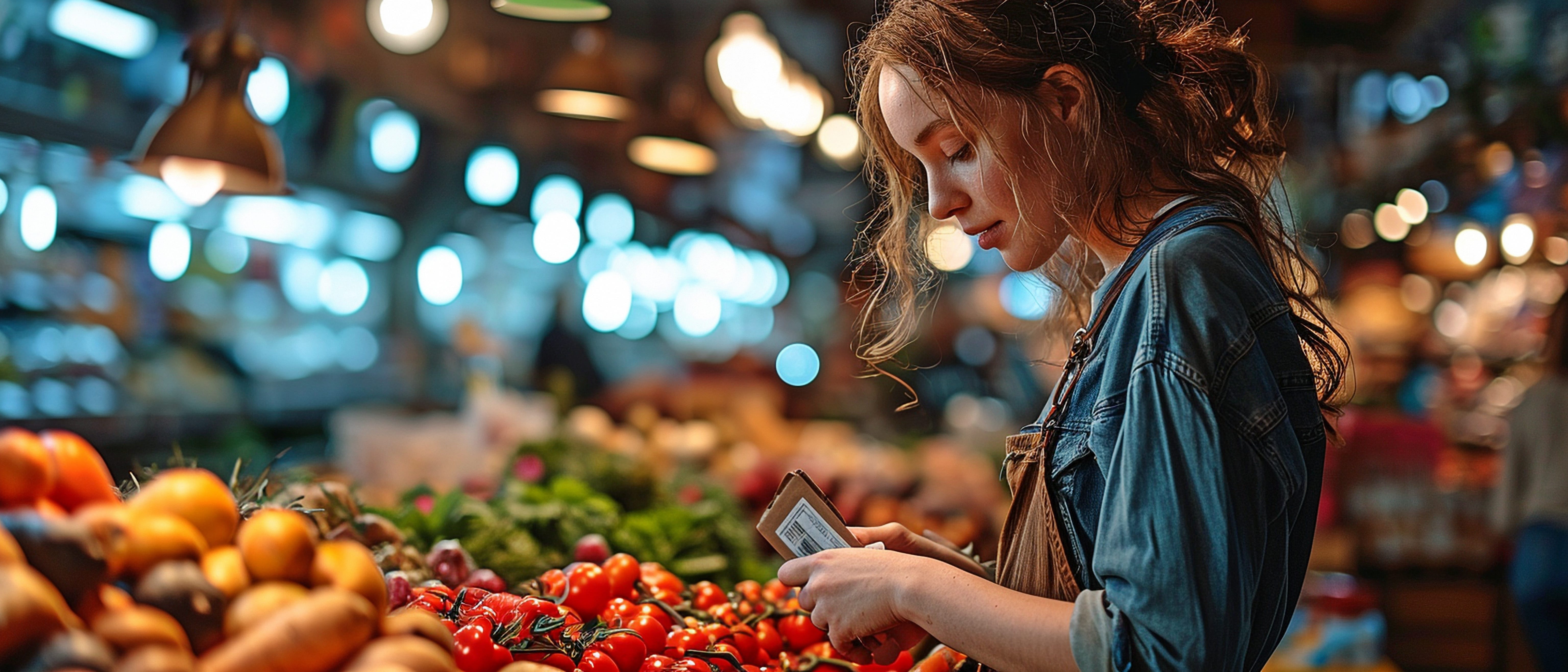 A customer at the supermarket is reviewing their purchase receipt.